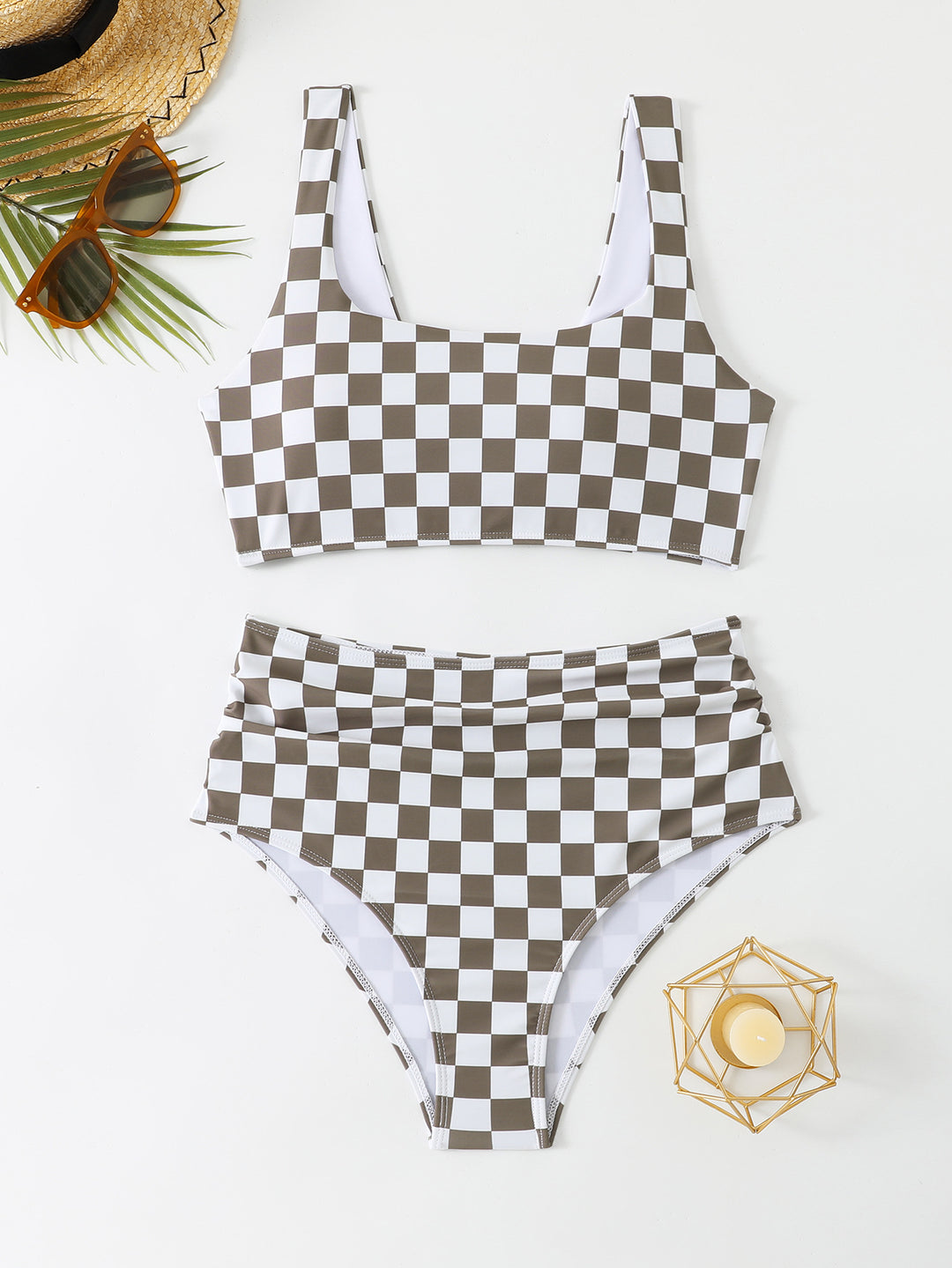 Damen Hochtailliertes Bikini-Set mit checkermuster Drune