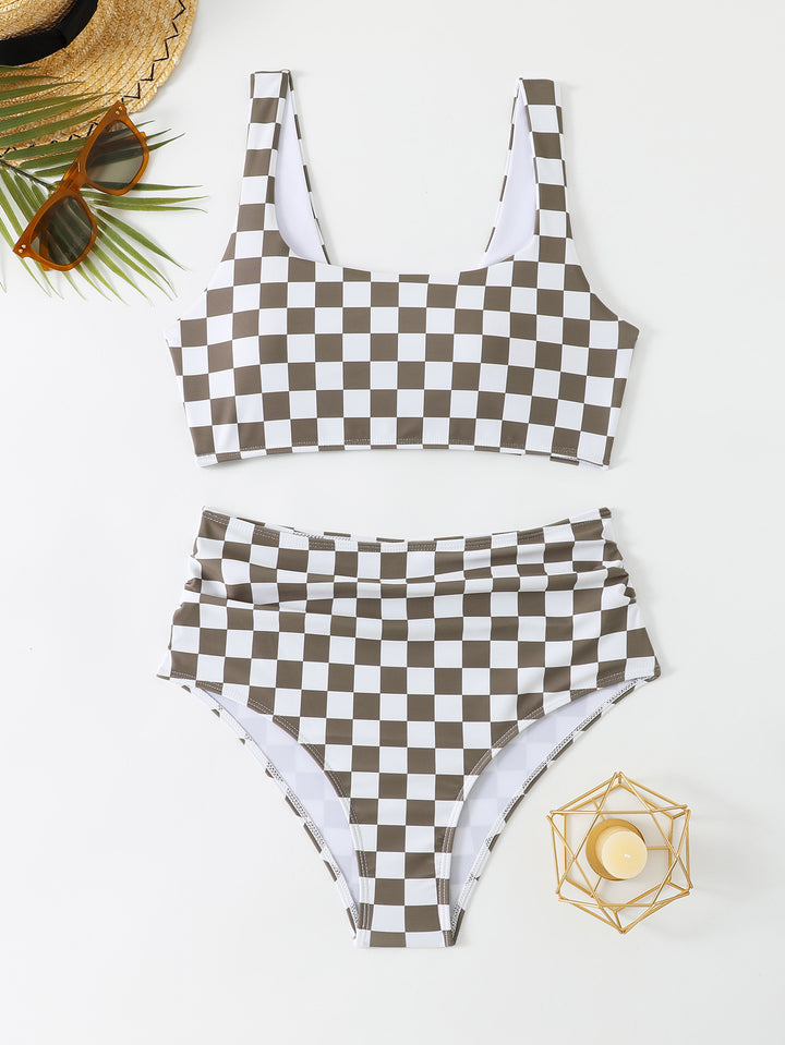 Damen Hochtailliertes Bikini-Set mit checkermuster Drune
