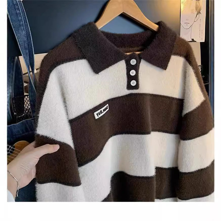 Damen kuscheliger Strickpullover mit klassischem Polokragen Drune