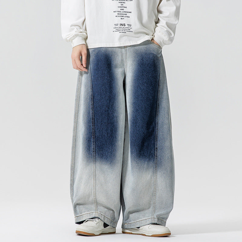 Herren Weite Paneel‑Denimhose mit Ballonbeinen und tiefem Schritt Drune