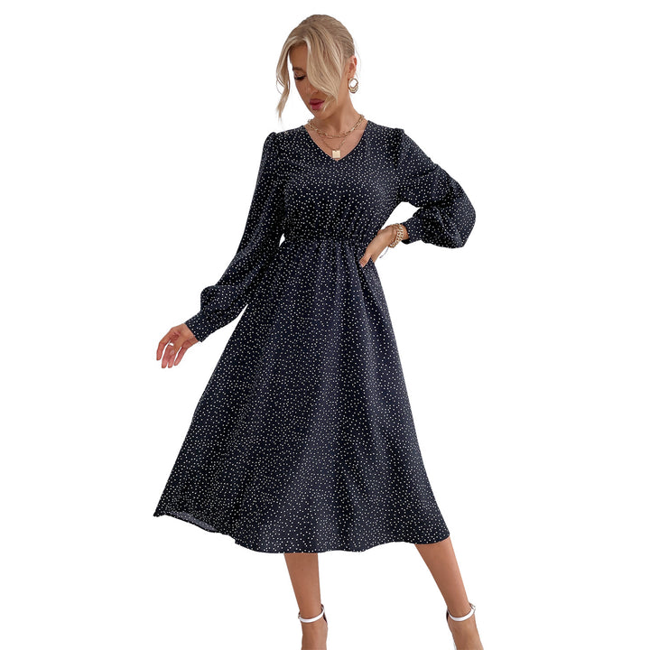 Damen elegantes Maxikleid mit V-Ausschnitt und voluminösen Ärmeln Drune