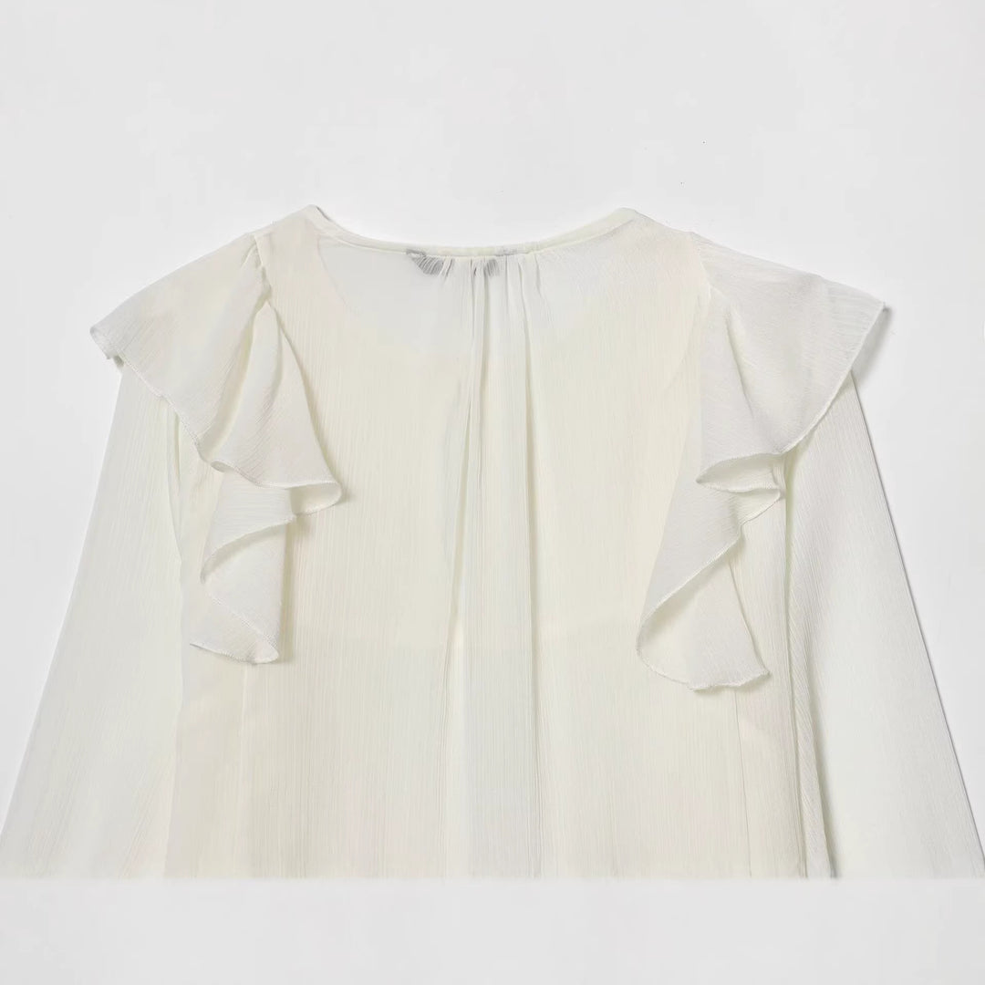 Damen Chiffonbluse mit Rüschen-Detail und plissierter Brustpartie Drune