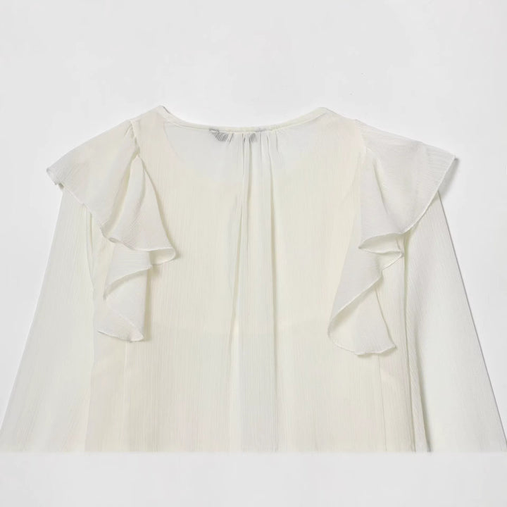 Damen Chiffonbluse mit Rüschen-Detail und plissierter Brustpartie Drune