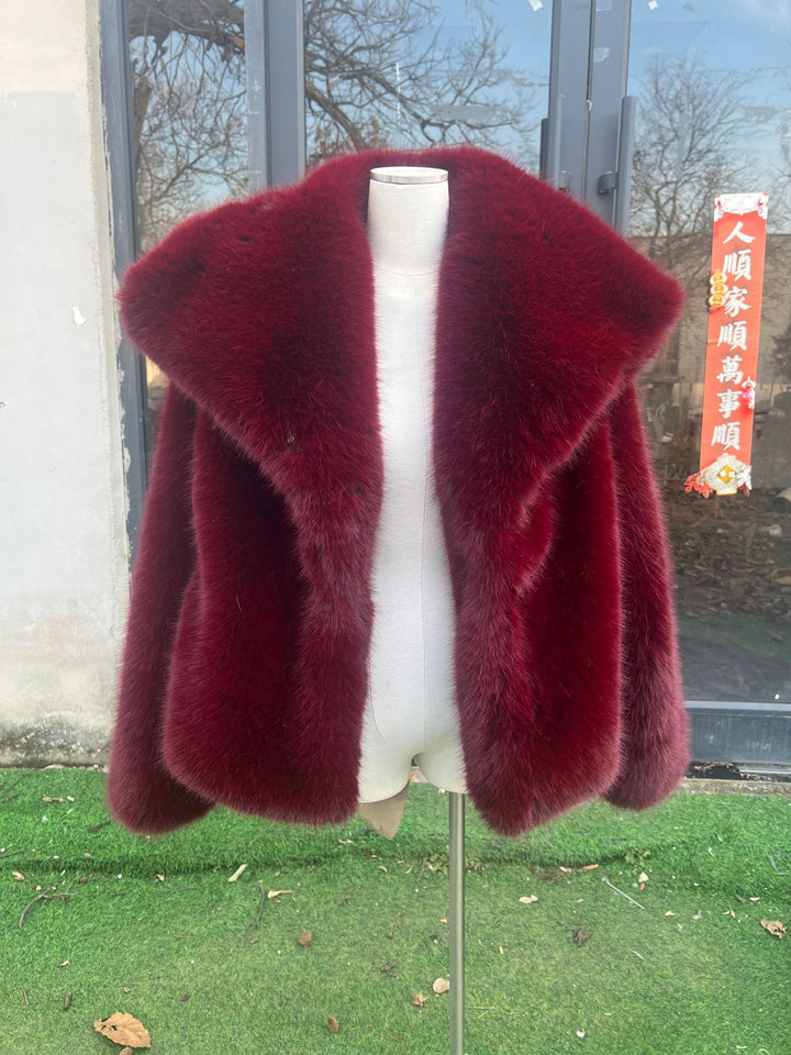 Damen Kurzbolero im Boxy-Cut aus veganem Shaggy-Kunstpelz mit XXL-Schalkragen Drune
