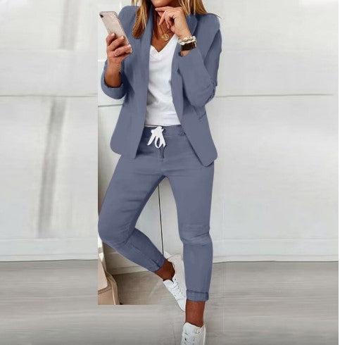 Damen nan zweiteiliges Blazer-Jogger-Set mit tailliertem Blazer und elastischer Bundhose Drune