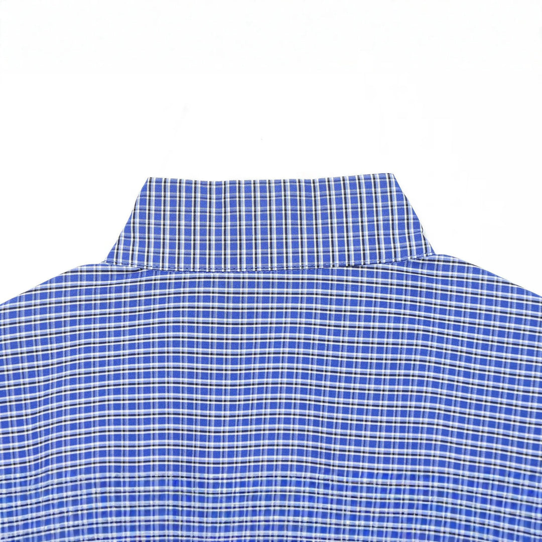 Damen Karierte Cropped-Hemdbluse mit Stehkragen, Tunnelzugsaum und Ballonärmeln Drune