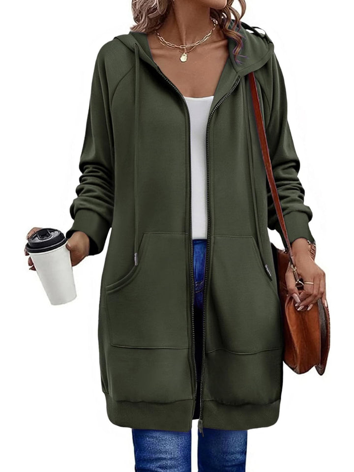 Damen Langer Zip‑Hoodie mit Oversize‑Silhouette, Kängurutaschen und Rippbündchen Drune