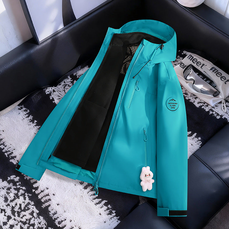 Damen Leichte wasserdichte Kapuzenjacke mit Teddy‑Charm und verdeckten Reißverschlusstaschen Drune