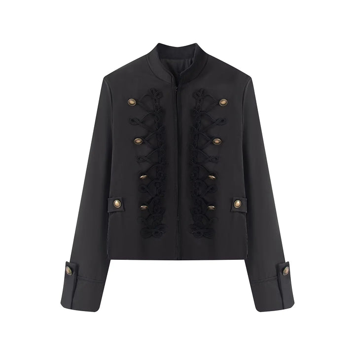 Damen nan kurze Jacke im Uniformstil mit ornamentaler Kordverzierung, Stehkragen und verdecktem Reißverschluss Drune