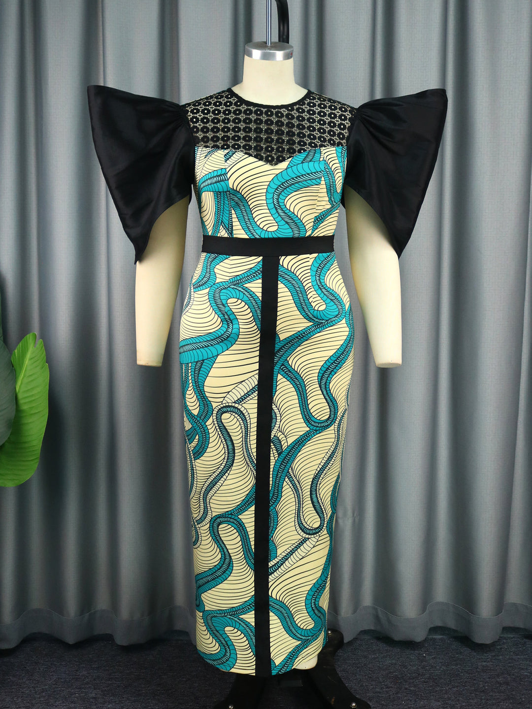 Damen Elegantes Maxikleid mit Volumenärmel und einzigartigem Muster Drune