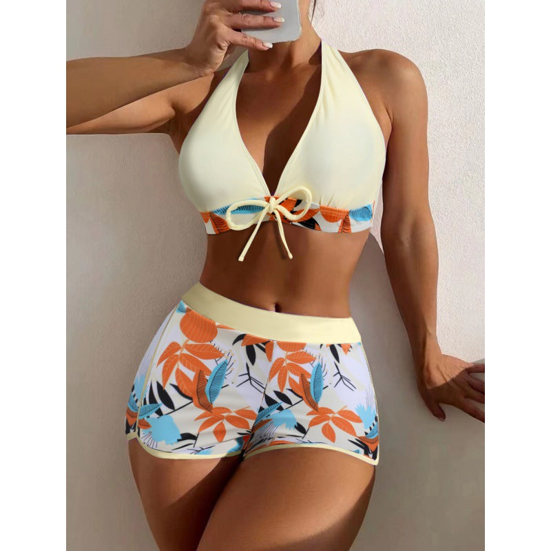 Damen Hochgeschlossen Bikini mit verspieltem Blumenmuster Drune