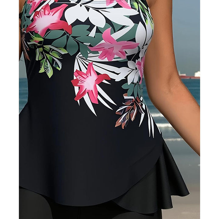 Damen Tankini Set mit floralem Oberteil und hohem Taillenslip Drune