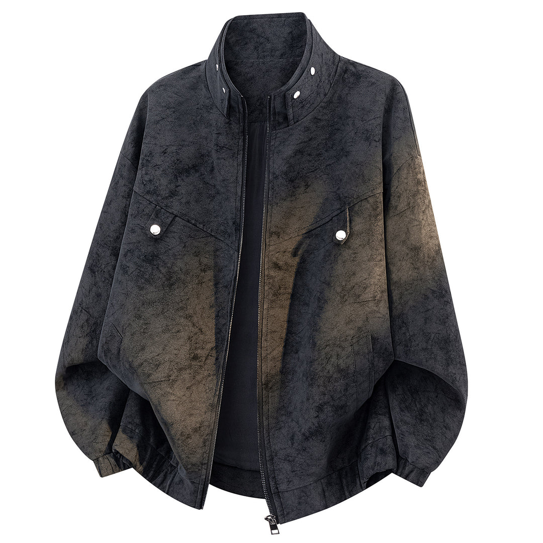 Herren Oversize Velours-Optik Bomberjacke mit hohem Stehkragen, asymmetrischer Brustpasse & elastischem Saum Drune