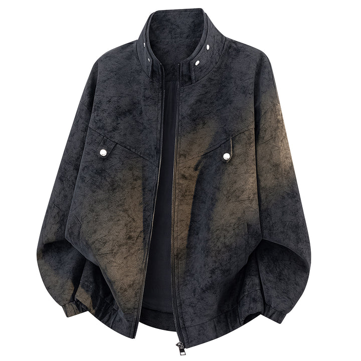 Herren Oversize Velours-Optik Bomberjacke mit hohem Stehkragen, asymmetrischer Brustpasse & elastischem Saum Drune