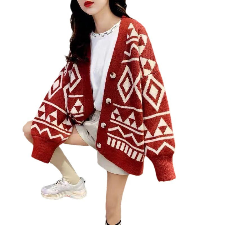 Damen Strickjacke mit geometrischem Muster Drune