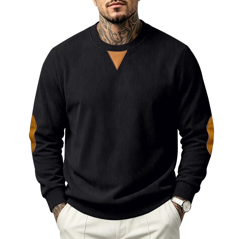 Herren Rundhals-Sweatshirt mit feiner Rippstruktur und Ellbogen‑Patches Drune