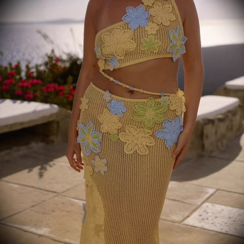 Damen Häkelrock mit floralen Applikationen und asymmetrischem Schnitt Drune