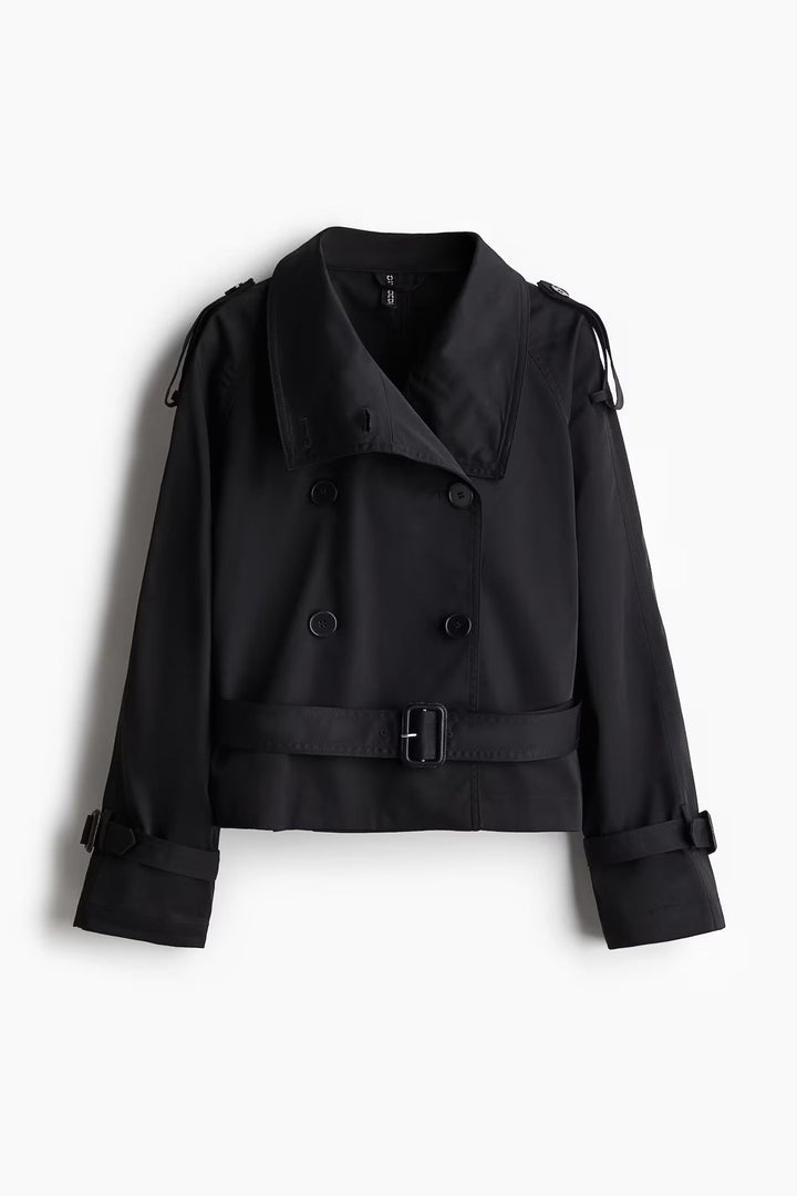 Damen modische Trenchjacke mit Gürtel und doppelter Knopfaiusschnitt Drune