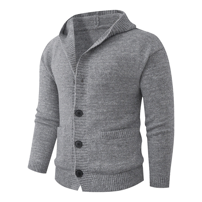 Herren Kapuzen-Strickcardigan aus Thermo-Feinstrick mit durchgehender Knopfleiste und Eingrifftaschen Drune