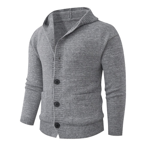 Herren Kapuzen-Strickcardigan aus Thermo-Feinstrick mit durchgehender Knopfleiste und Eingrifftaschen Drune