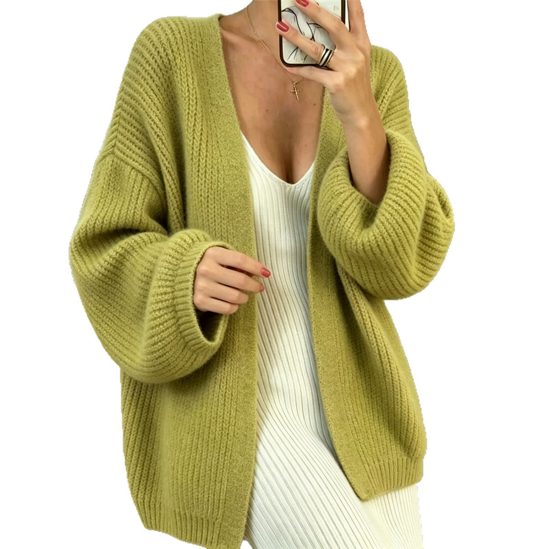 Damen Oversize-Cardigan aus grobem Rippstrick mit Ballonärmeln Drune