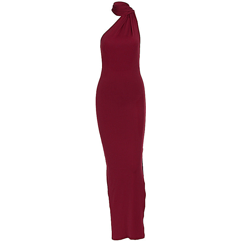 Damen Elegantes Maxikleid mit innovativem Wickeldesign und asymmetrischem Halterhals Drune