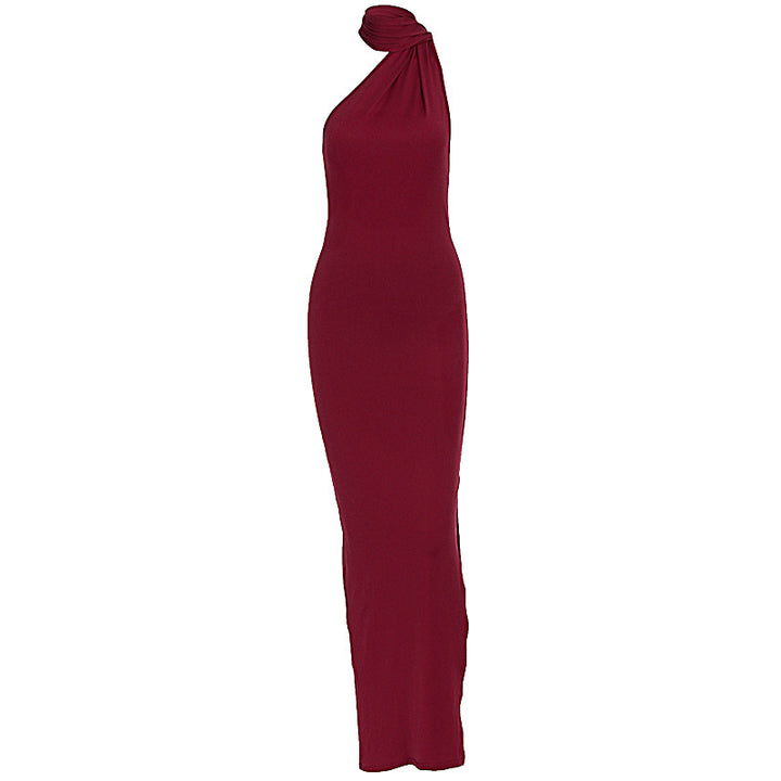 Damen Elegantes Maxikleid mit innovativem Wickeldesign und asymmetrischem Halterhals Drune