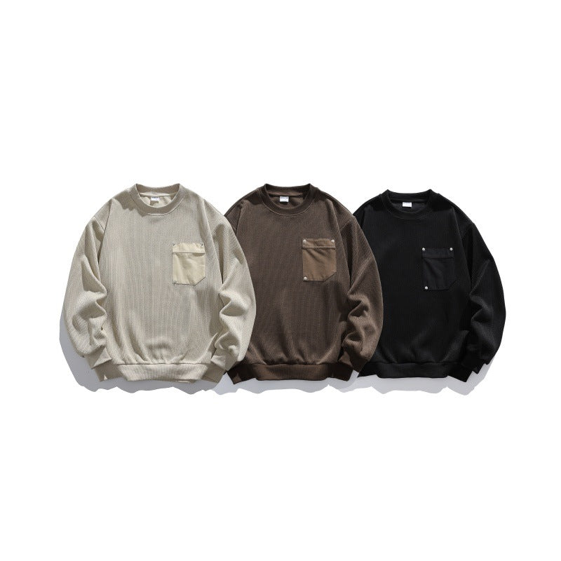 Unisex Waffelstruktur-Sweatshirt mit Brusttasche und elastischem Saum Drune