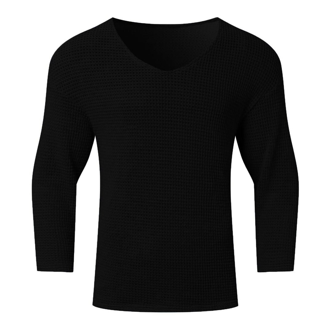 Herren nan strukturiertes Waffelstrick-Langarmshirt mit V-Ausschnitt und wärmendem Thermoeffekt Drune