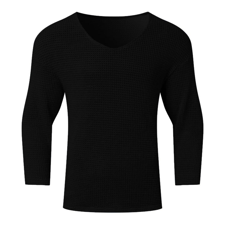 Herren nan strukturiertes Waffelstrick-Langarmshirt mit V-Ausschnitt und wärmendem Thermoeffekt Drune