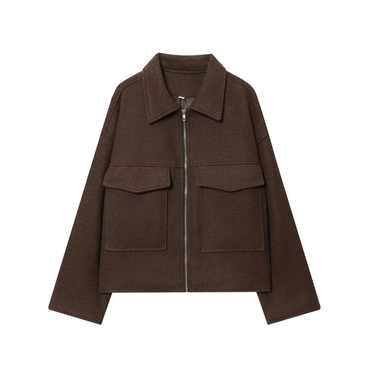 Damen nan lässige Wollmix Overshirt Jacke mit durchgehendem Reißverschluss, aufgesetzten Klapptaschen und geradem Boxy-Schnitt Drune