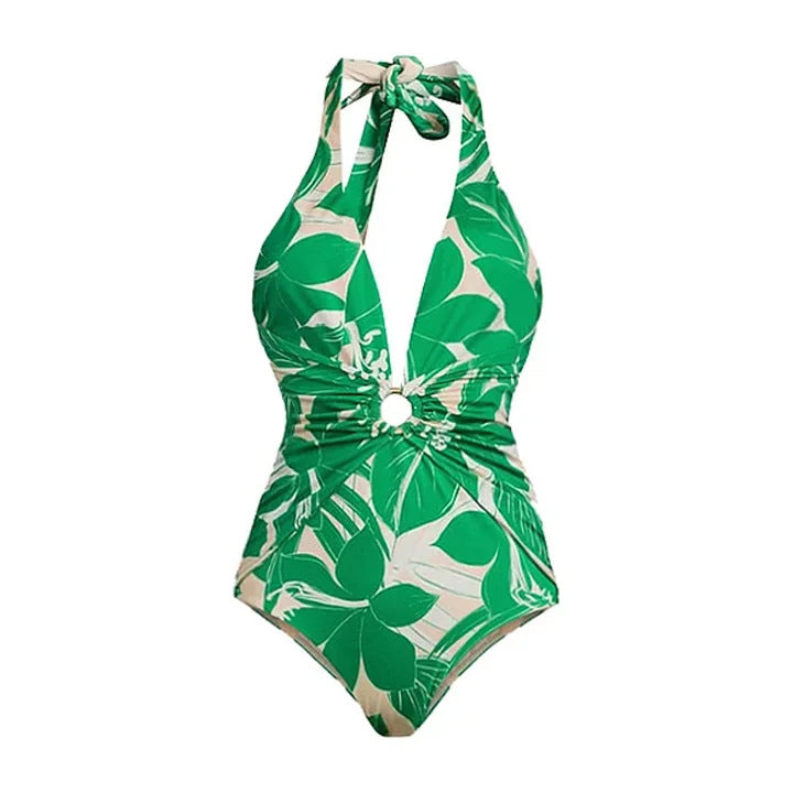 Damen Einteiler Badeanzug mit floralem Design und raffinierter Taillierung Drune