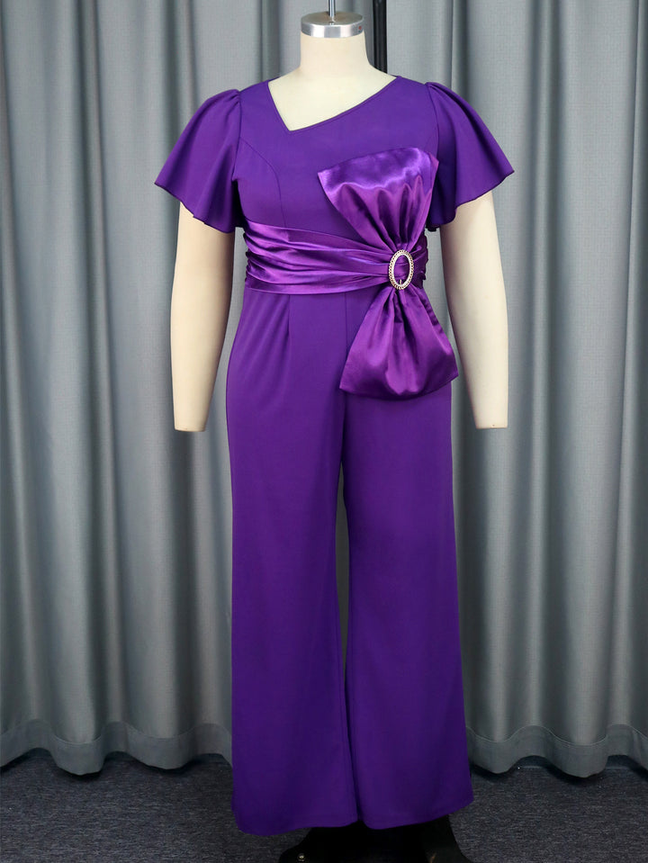 Damen Eleganter Jumpsuit mit asymmetrischem Design und eleganter Schleifenapplikation Drune