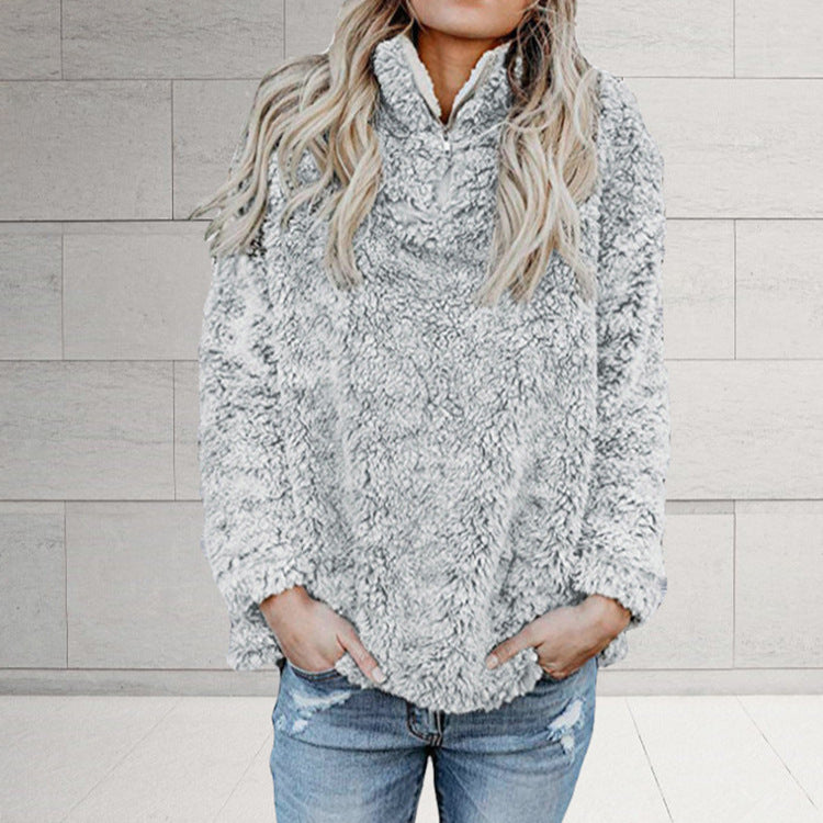 Damen Flauschige Fleece-Pulloverjacke mit hohem Kragen und Reißverschluss Drune