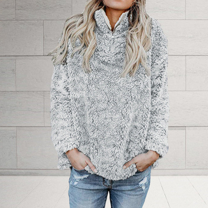 Damen Flauschige Fleece-Pulloverjacke mit hohem Kragen und Reißverschluss Drune