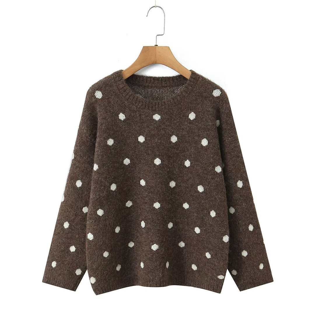 Damen Oversize Punkte‑Strickpullover mit Rundhalsausschnitt Drune