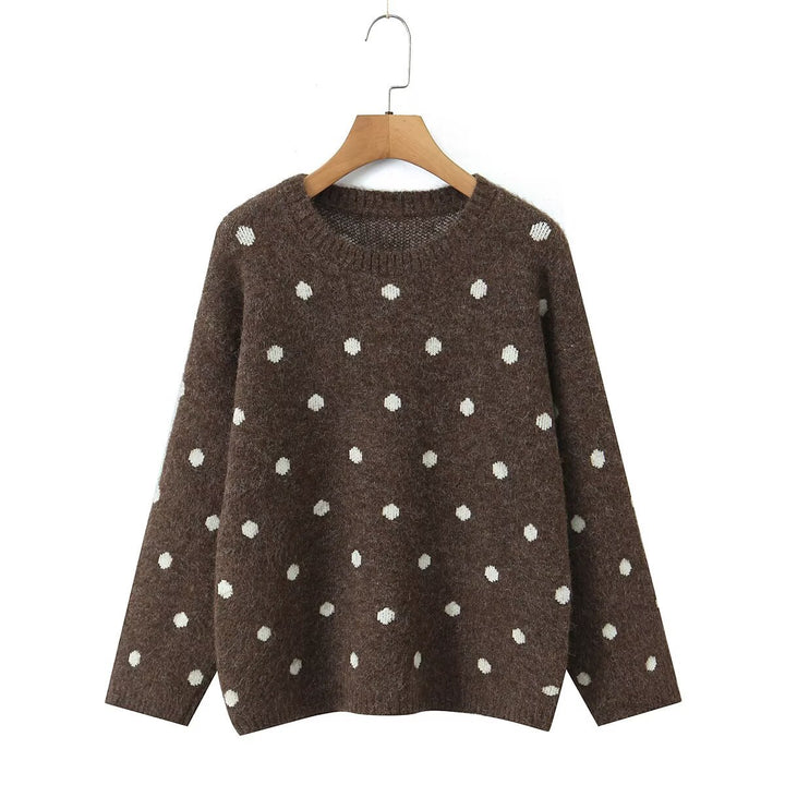 Damen Oversize Punkte‑Strickpullover mit Rundhalsausschnitt Drune