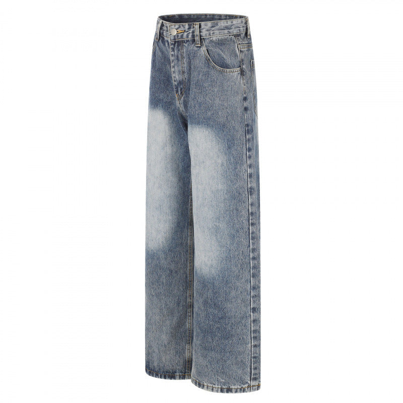 Damen Highwaist Weite-Jeans im Wide‑Leg-Schnitt mit Used‑Effekt und heller Kniebleiche Drune