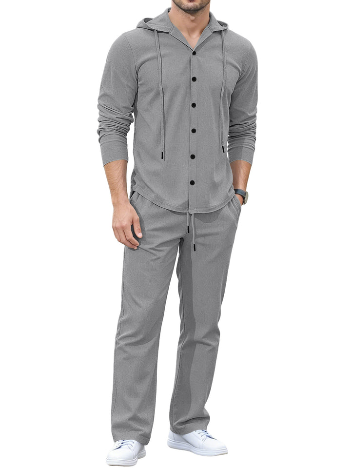 Herren Lässiges Knopf‑Hoodie Lounge‑Set aus Jersey mit Kordelzug und Komfort‑Jogger Drune