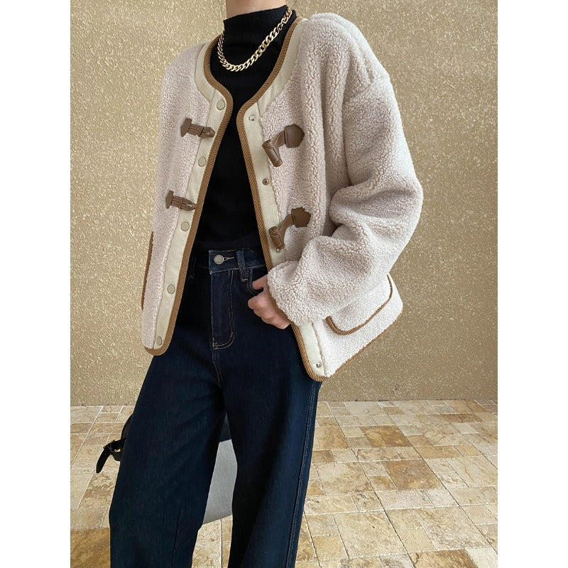Damen kuschelige Fleecejacke mit dekorativen Knöpfen und elegantem Schnitt Drune