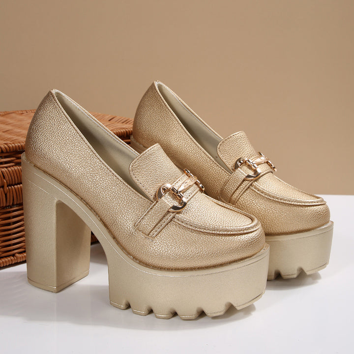 Damen Chunky-Plateau-Loafer mit hohem Blockabsatz und Zier-Bit Drune