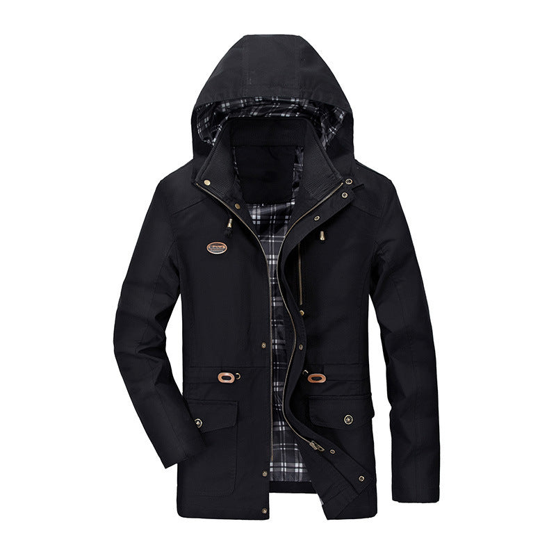 Herren Kapuzen-Transitionparka mit kariertem Innenfutter und Utility-Taschen Drune