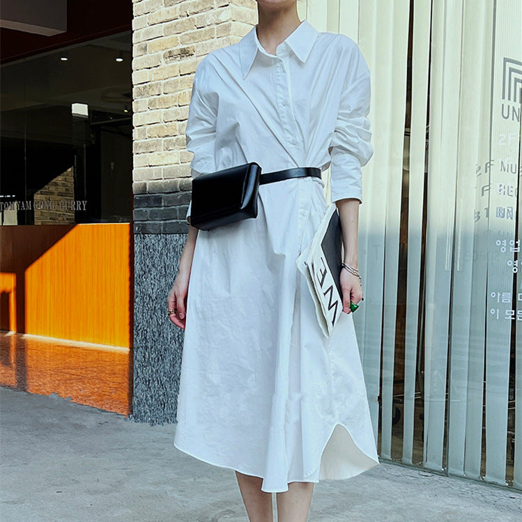 Damen Hemdblusenkleid aus Baumwoll-Popeline mit asymmetrischem Wickeldetail Drune
