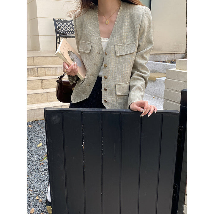 Damen modische Jacke mit strukturiertem Design und doppelter Knopfleiste Drune
