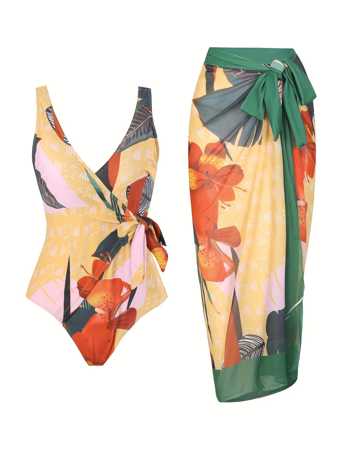 Damen Einteiliger Badeanzug mit elegantem Wickelrock Drune