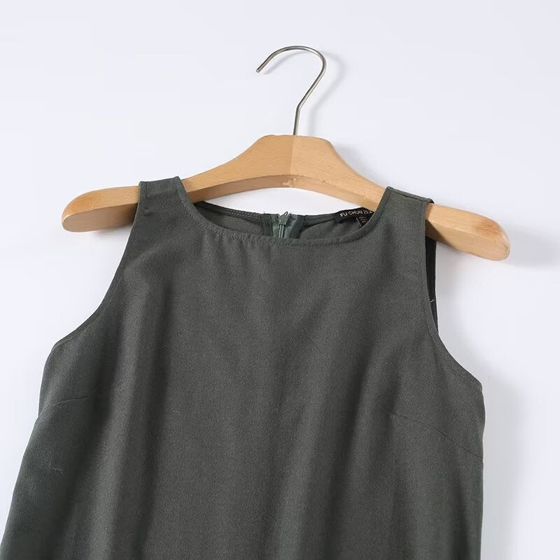 Damen ärmelloses Maxikleid mit elegantem Schnitt aus fließendem Stoff Drune