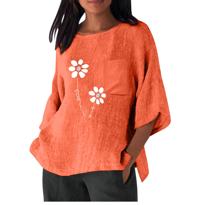 Damen lässiges Blusenshirt mit einzigartigem Blumenprint und praktischem Brusttaschen Drune