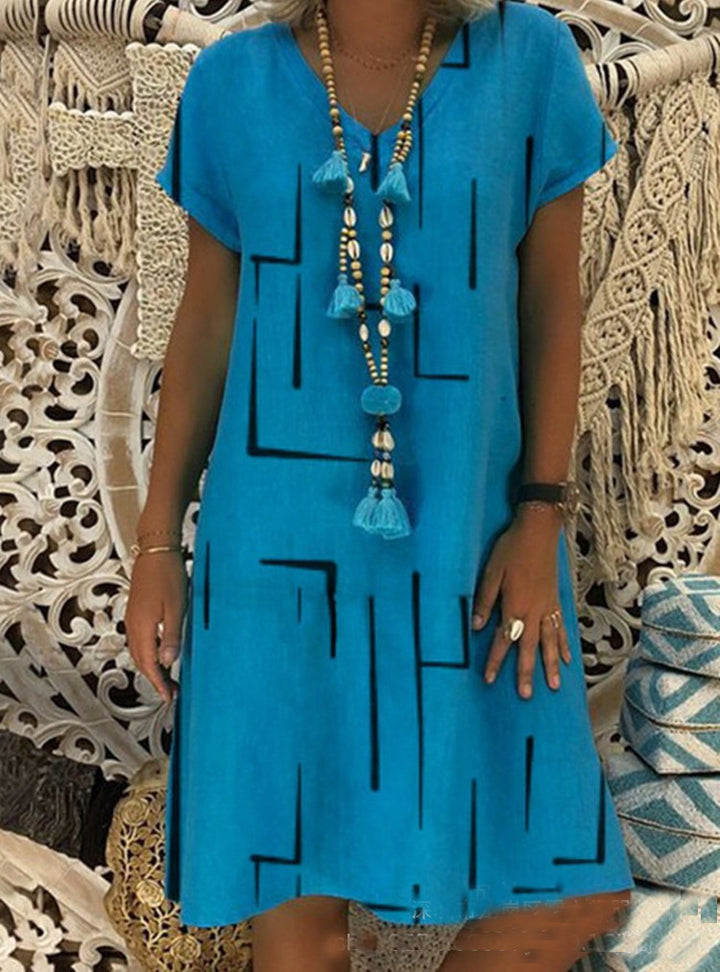 Damen Lässiges Sommerkleid mit modernem grafischem Design und schmeichelndem Schnitt Drune
