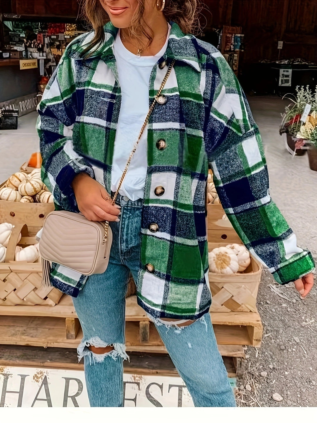 Damen Karojacke mit Knöpfen und modischem Schnitt Drune