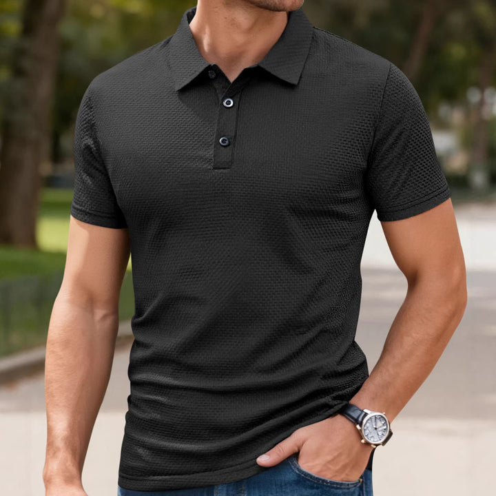 Herren nan strukturiertes Mikrojacquard-Poloshirt mit schlanker Passform und elastischem Komfortstretch Drune
